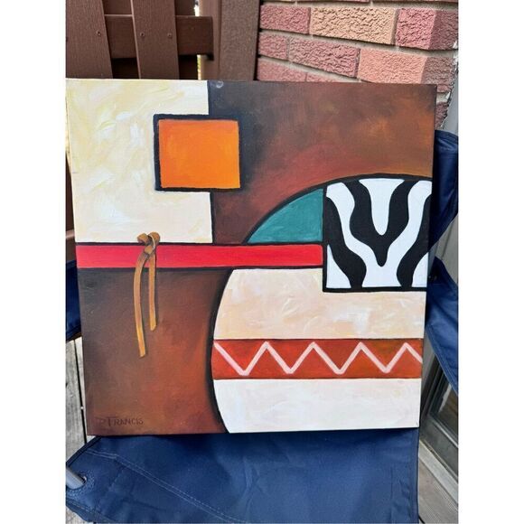 Abstract Geometric painting canvas western cow Leather 20 x 20  Donna Francis Wi - Picture 10 of 16